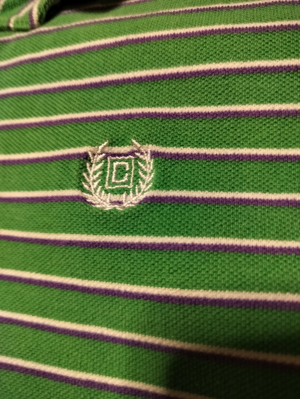 Chaps 100% Cotton Men's Green Polo Shirt With White & Purple Stripes - Medium - Picture 5 of 9